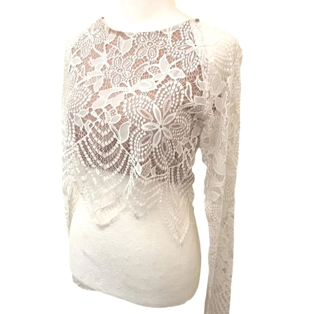 For Love And Lemons Guava Floral Crochet Lace Long Sleeve Crop Top Size Small - Picture 4 of 9